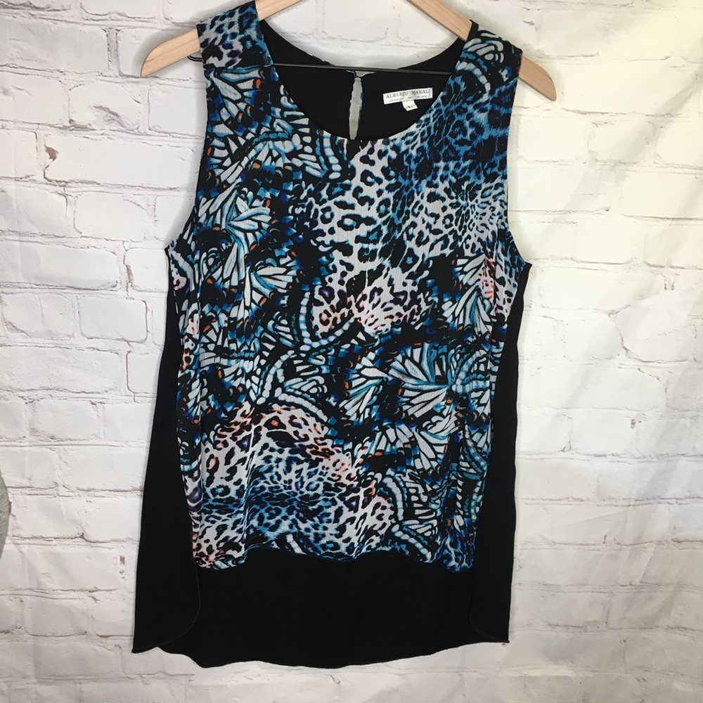 Alberto Makali High Low Sleeveless Abstract Top Size Large